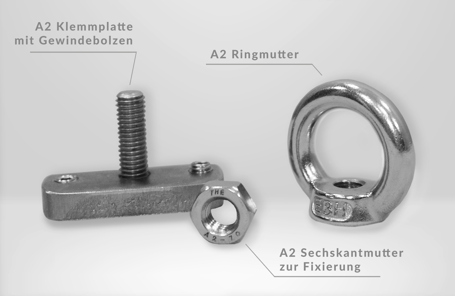 Alu Klemmstück mit Ringmutter für Aluminiumpfosten