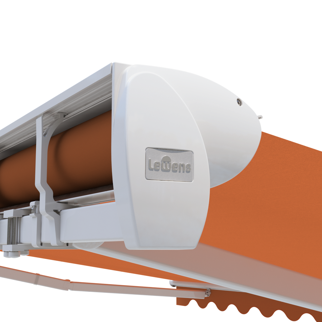 Markisen Detailansicht Kappe orange offen
