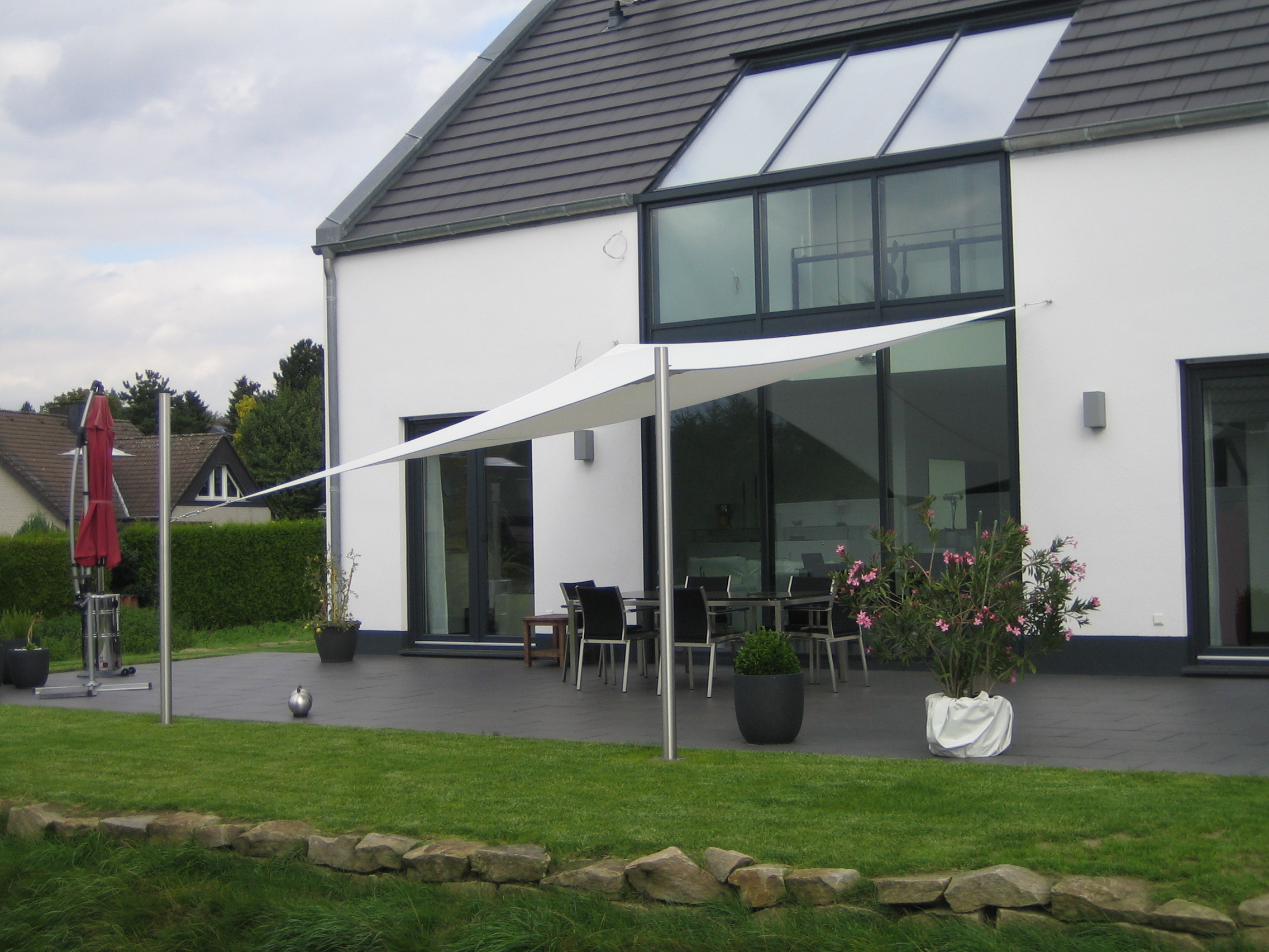 3D Sonnensegel Viereck - ca. 22 m² aus Dickson Orchestra (Marbre Piqué), unregelmäßiges Viereck